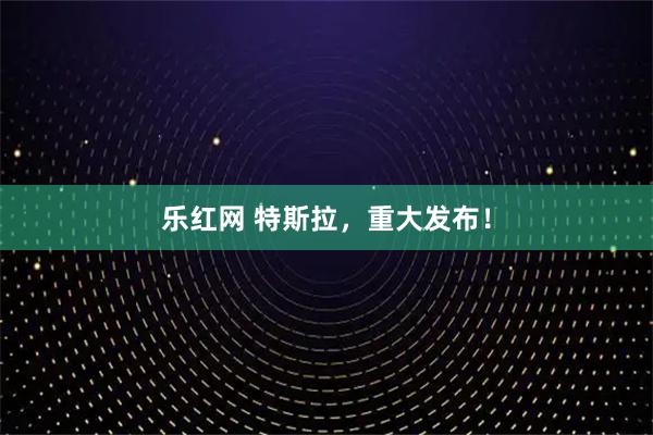 乐红网 特斯拉,重大发布!